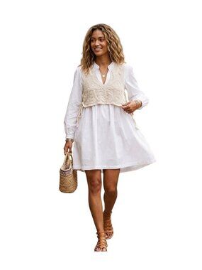 AnnieWear Sweet Edge Crochet Vest Tunic Dress White Size L New With Tags 100% Co